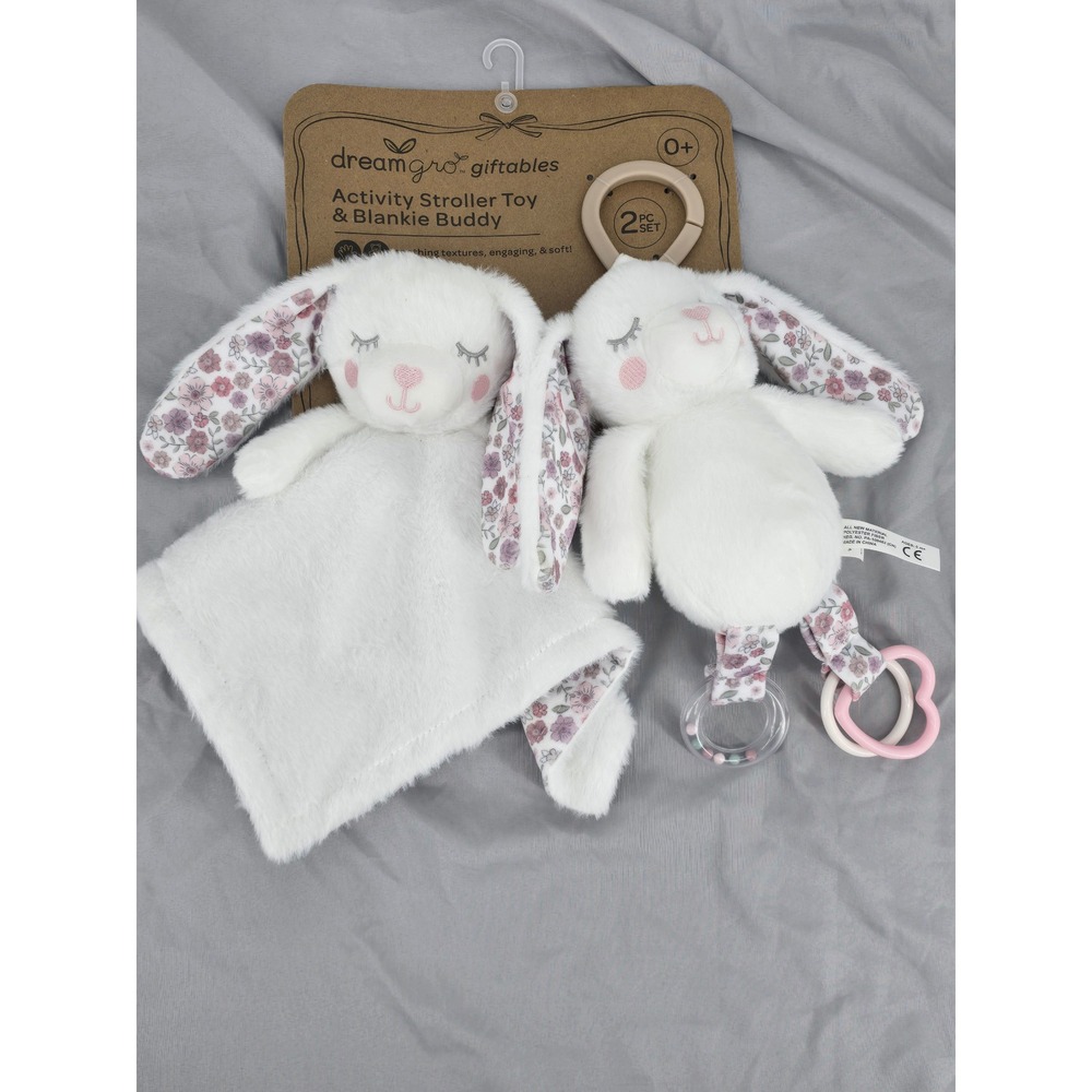 Dreamgro baby girlr Toy & Blankie Buddy 2pc Set White‎ Bunny Floral